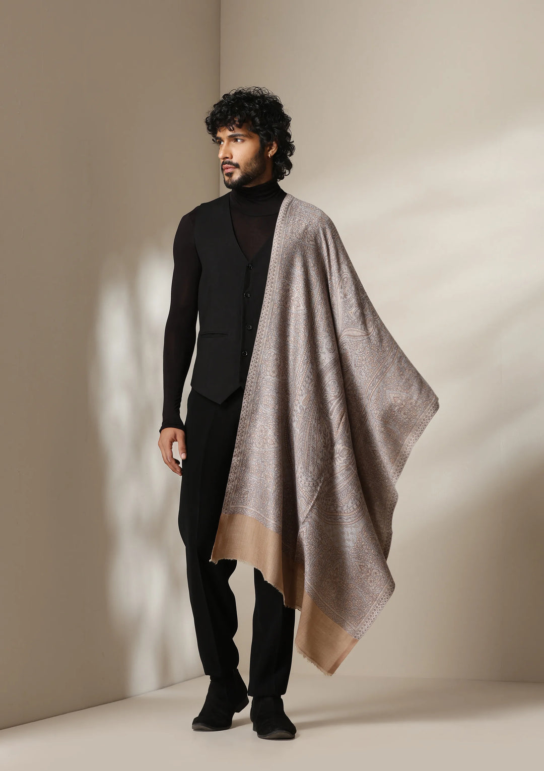 Mocha Maze Pashmina blend Stole for Men & Women | SHOBITAM