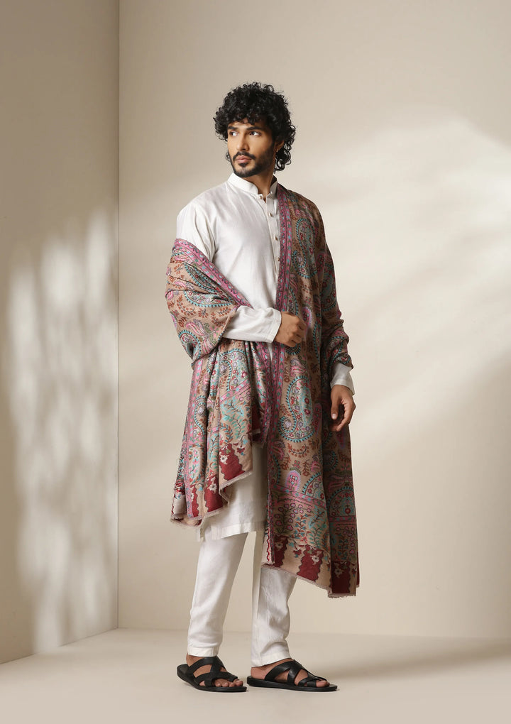Blush Paisley Kani Shawl for Men & Women | SHOBITAM
