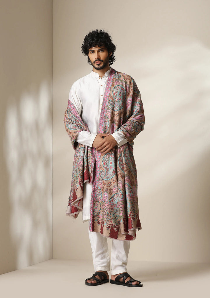 Blush Paisley Kani Shawl for Men & Women | SHOBITAM