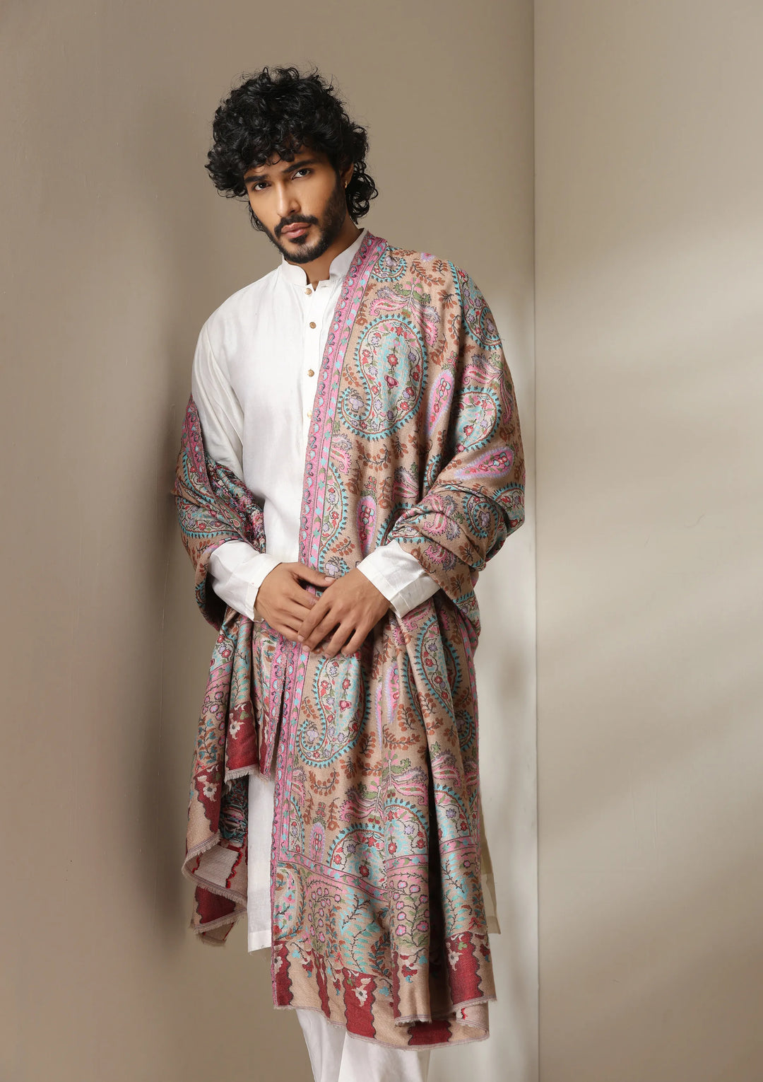 Blush Paisley Kani Shawl for Men & Women | SHOBITAM
