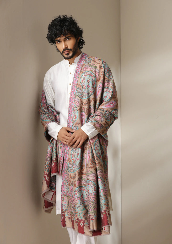 Blush Paisley Kani Shawl for Men & Women | SHOBITAM