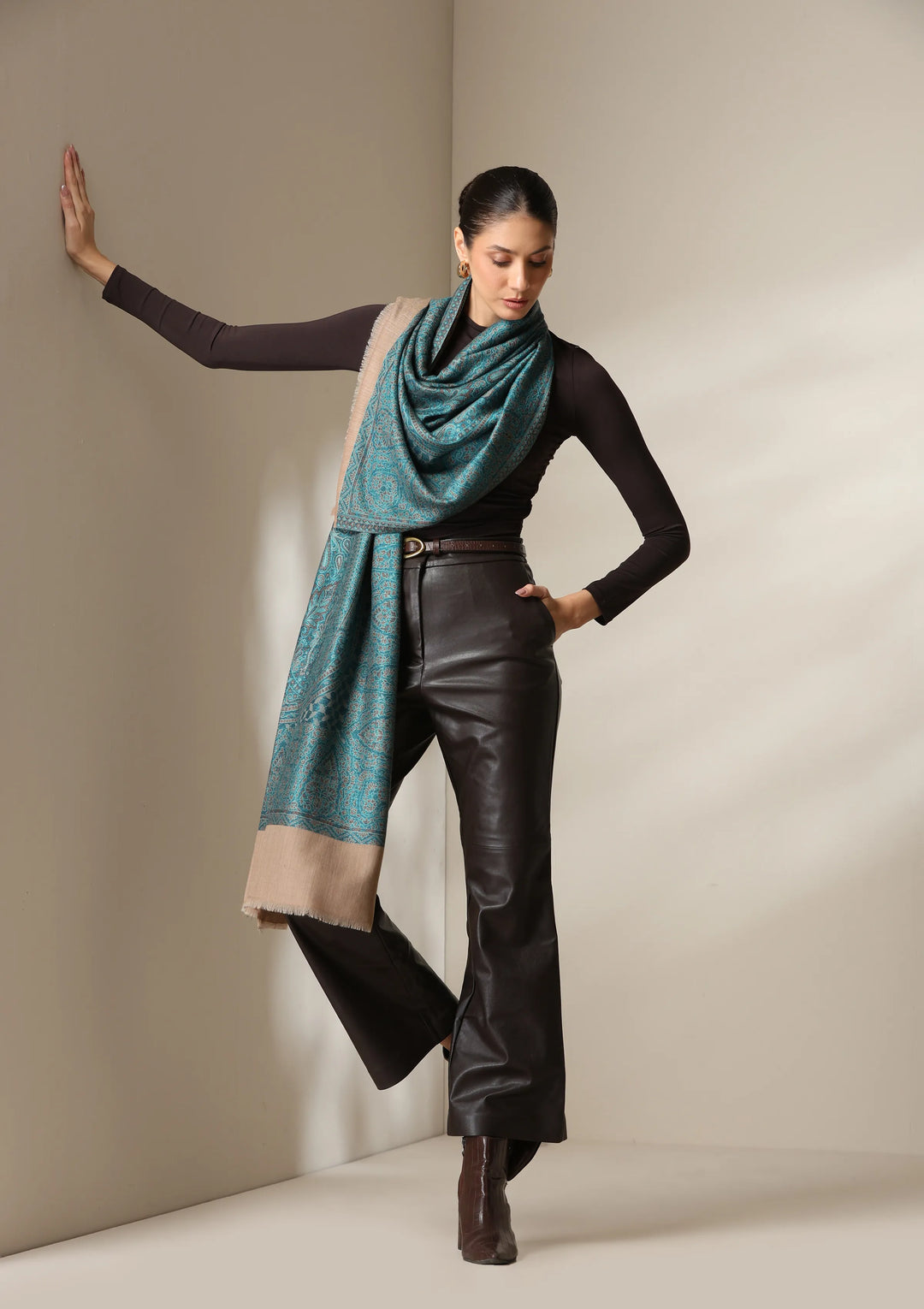 Teal Essence woven Stole | SHOBITAM