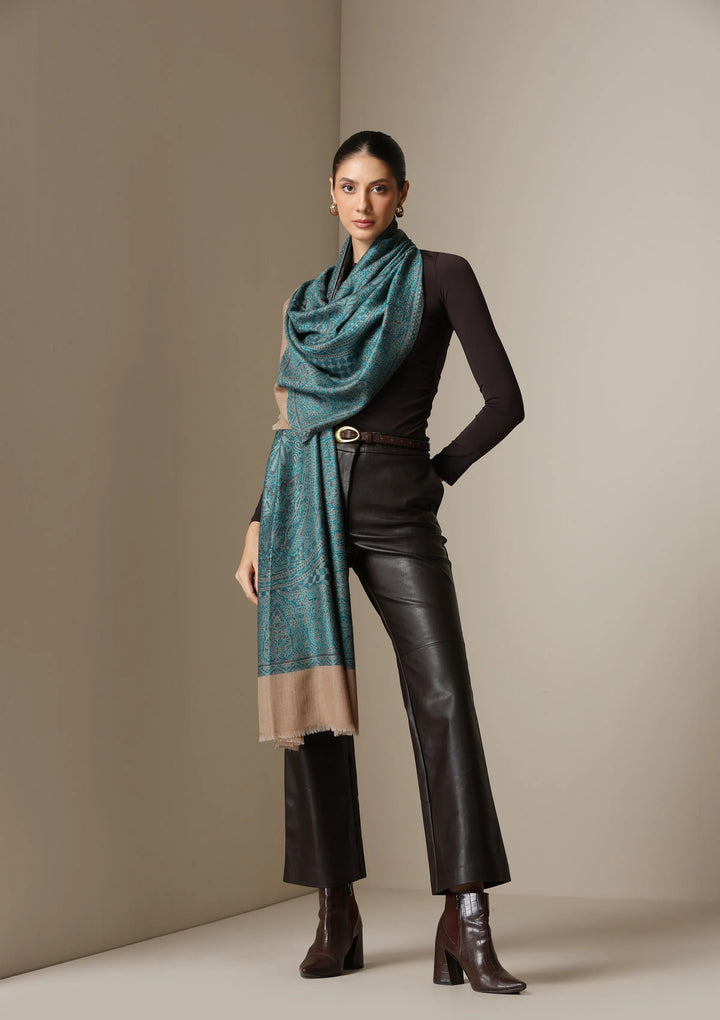 Teal Essence woven Stole | SHOBITAM