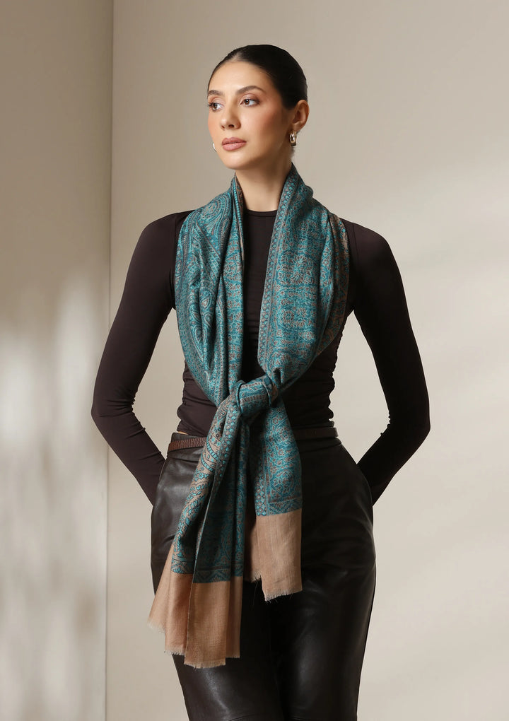 Teal Essence woven Stole | SHOBITAM