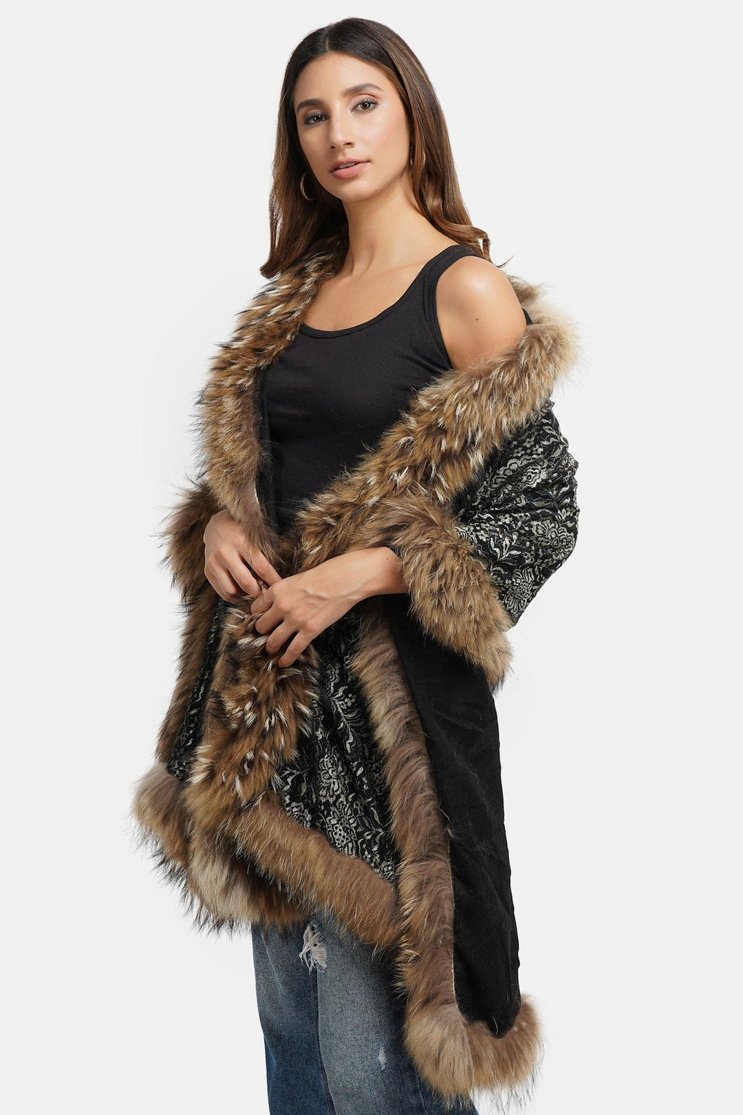 Pashmina Fur Border Stole : Size 28x80