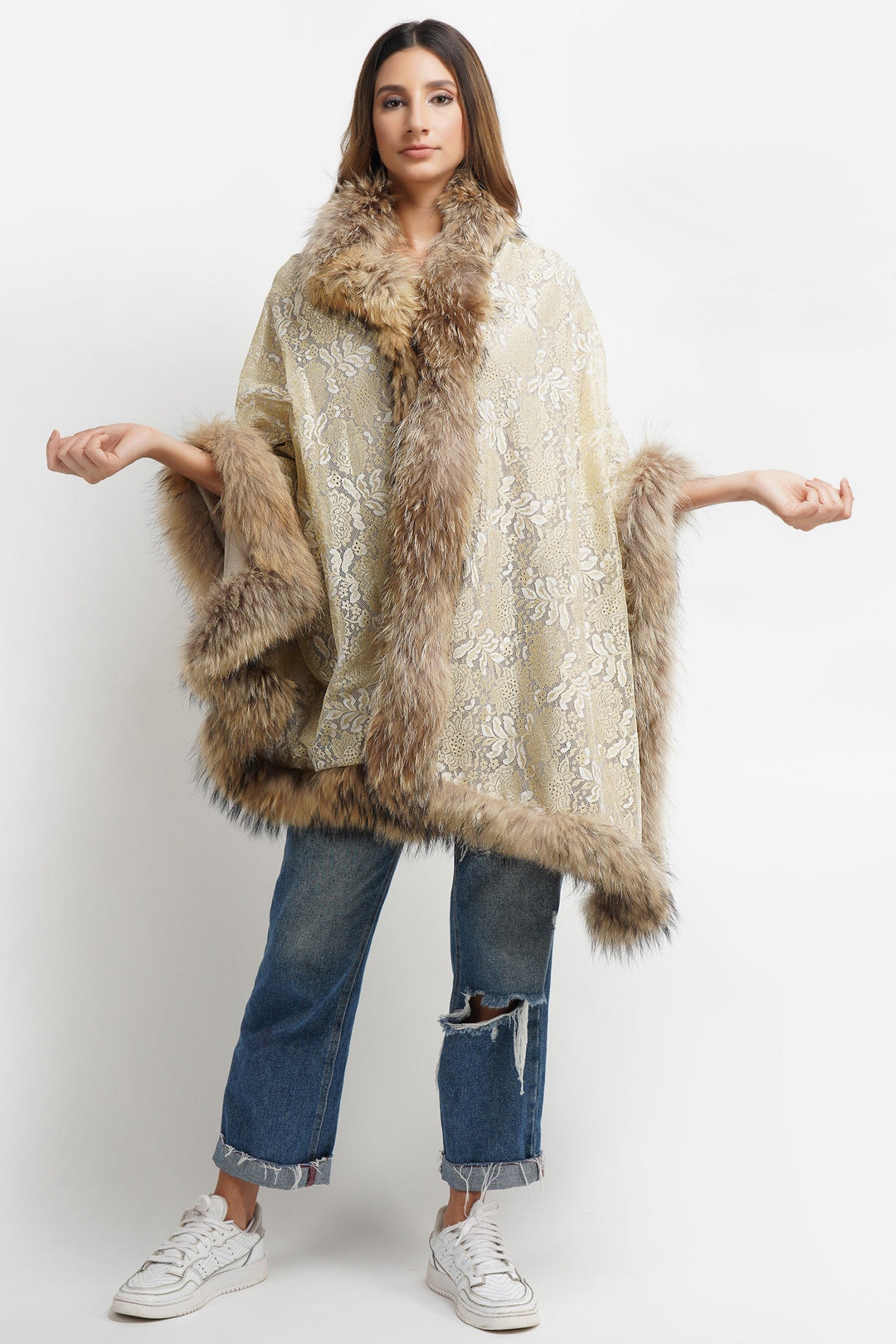 Pashmina Fur Border Stole : Size 28x80