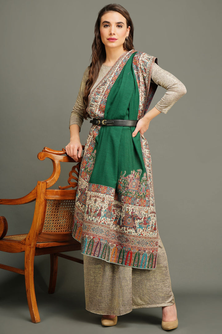 Pashmina Wool In Antique Jamawar Paisley Design | SHOBITAM