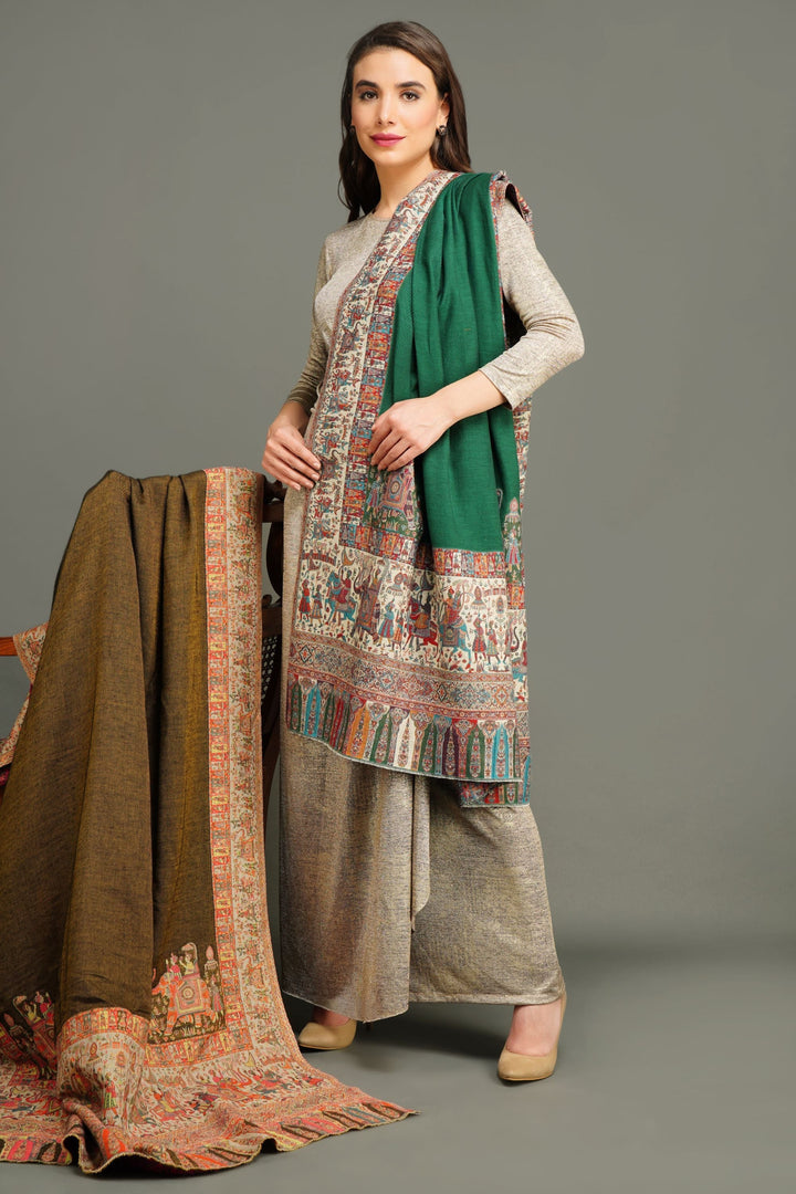 Pashmina Wool In Antique Jamawar Paisley Design | SHOBITAM