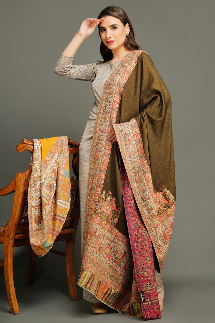 Pashmina Wool In Antique Jamawar Paisley Design | SHOBITAM