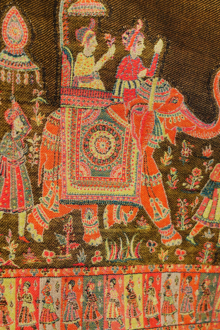 Pashmina Wool In Antique Jamawar Paisley Design | SHOBITAM