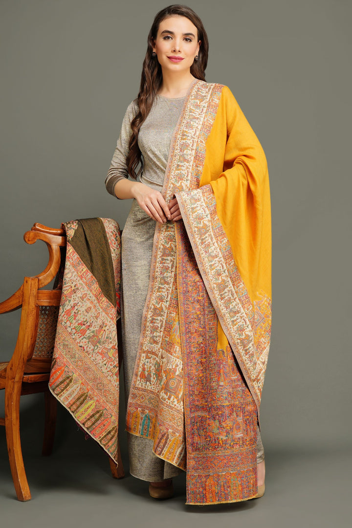 Pashmina Wool In Antique Jamawar Paisley Design | SHOBITAM