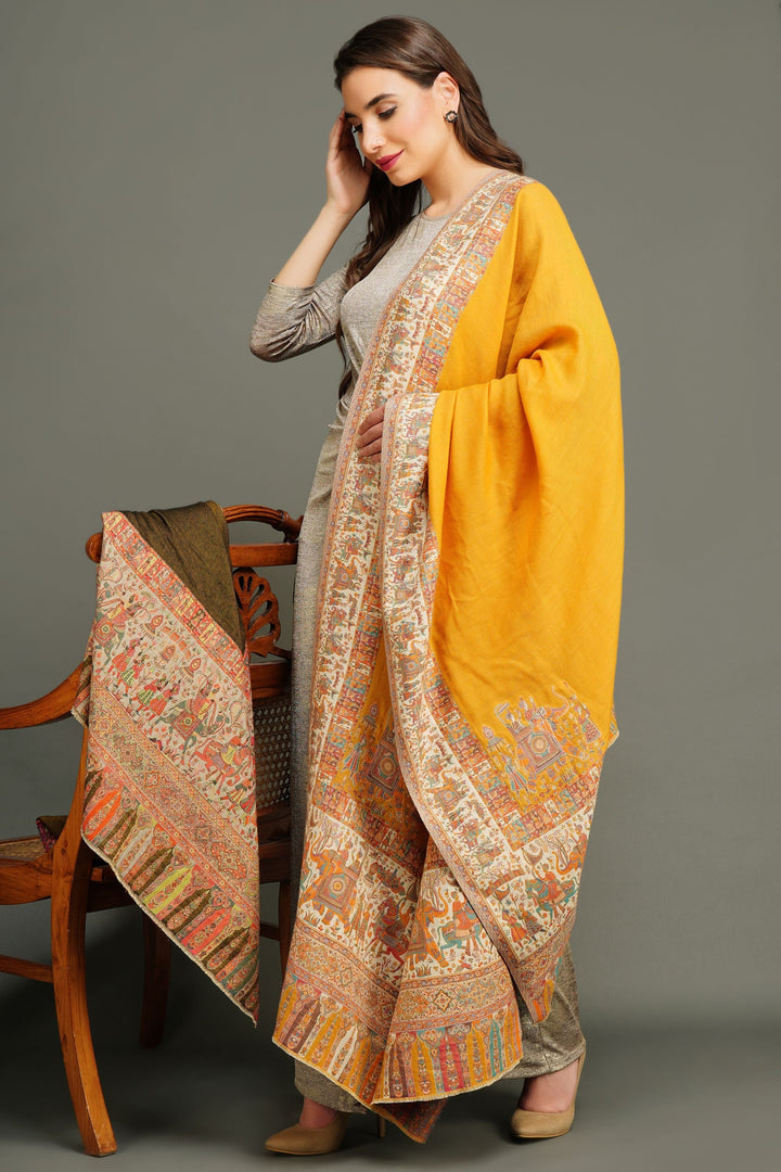 Pashmina Wool In Antique Jamawar Paisley Design | SHOBITAM