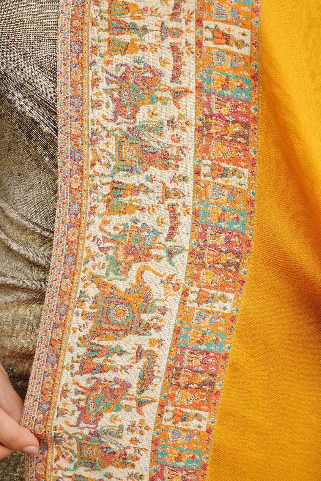 Pashmina Wool In Antique Jamawar Paisley Design | SHOBITAM