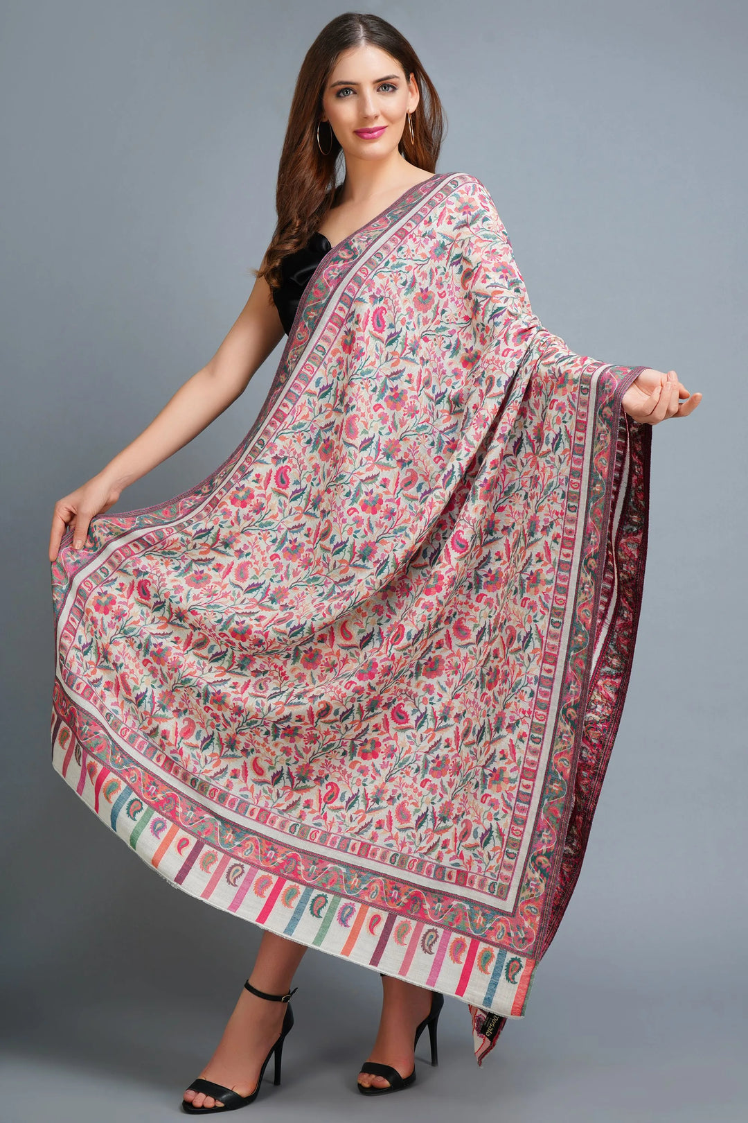 Cashmere Multicolor Kani Weave Fine Wool Shawl for Men & Women | SHOBITAM
