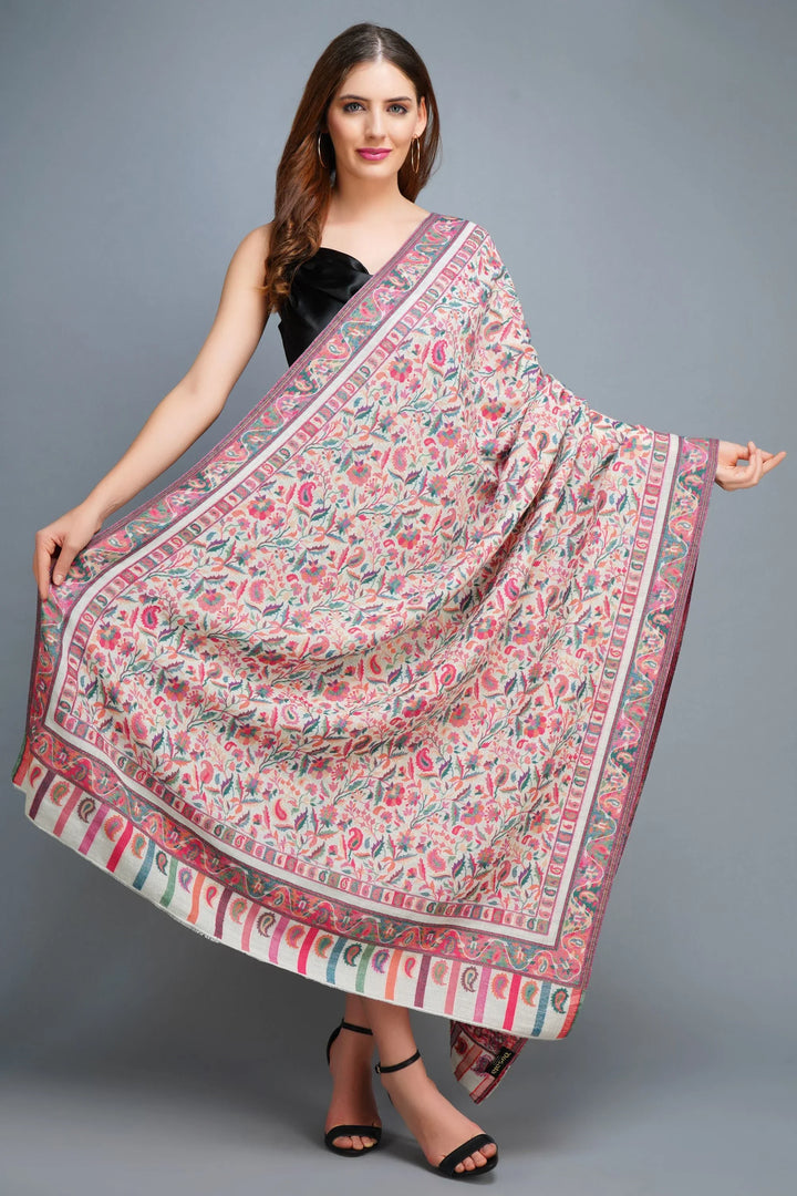 Cashmere Multicolor Kani Weave Fine Wool Shawl for Men & Women | SHOBITAM