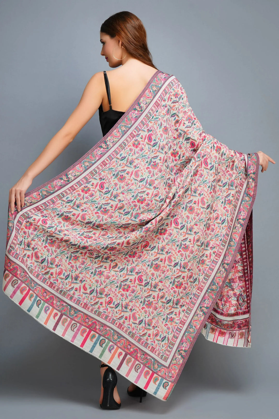 Cashmere Multicolor Kani Weave Fine Wool Shawl for Men & Women | SHOBITAM