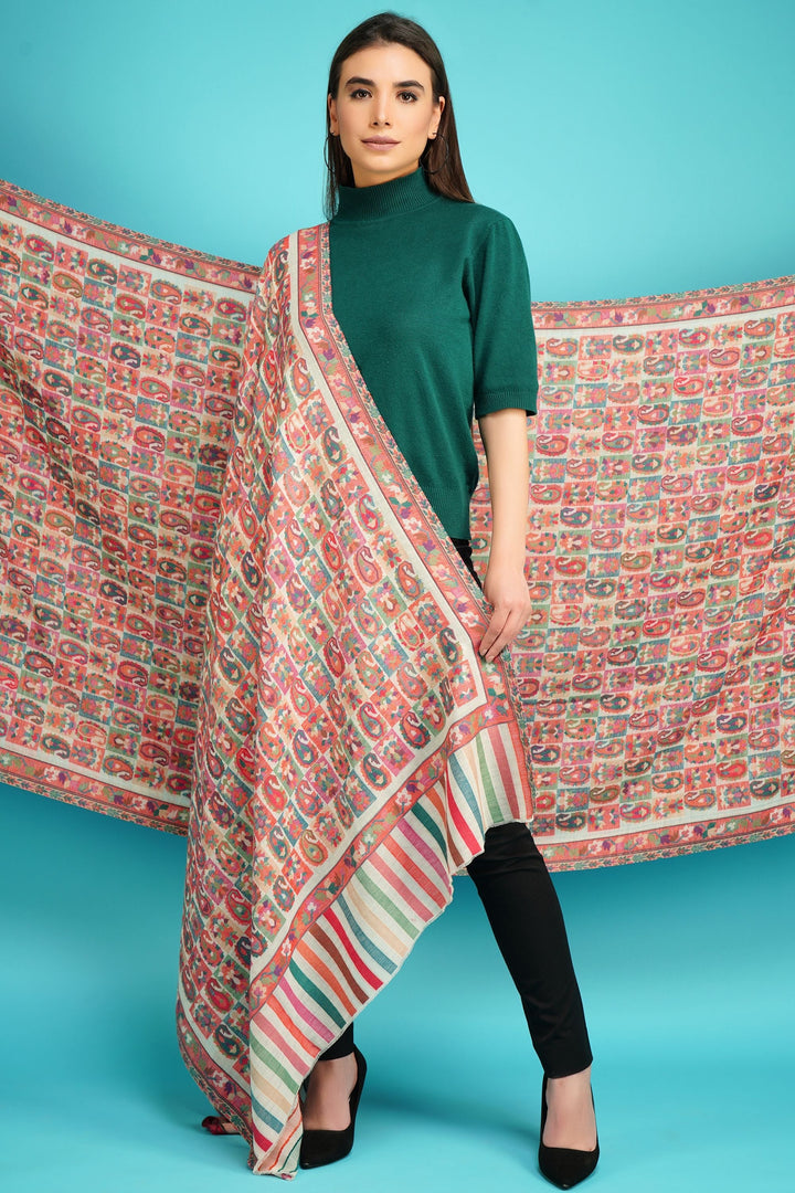 Cashmere Multicolor Kani Weave Fine Wool Shawl for Men & Women | SHOBITAM