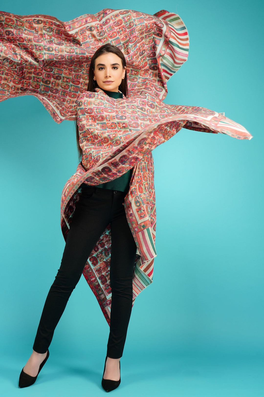 Cashmere Multicolor Kani Weave Fine Wool Shawl for Men & Women | SHOBITAM