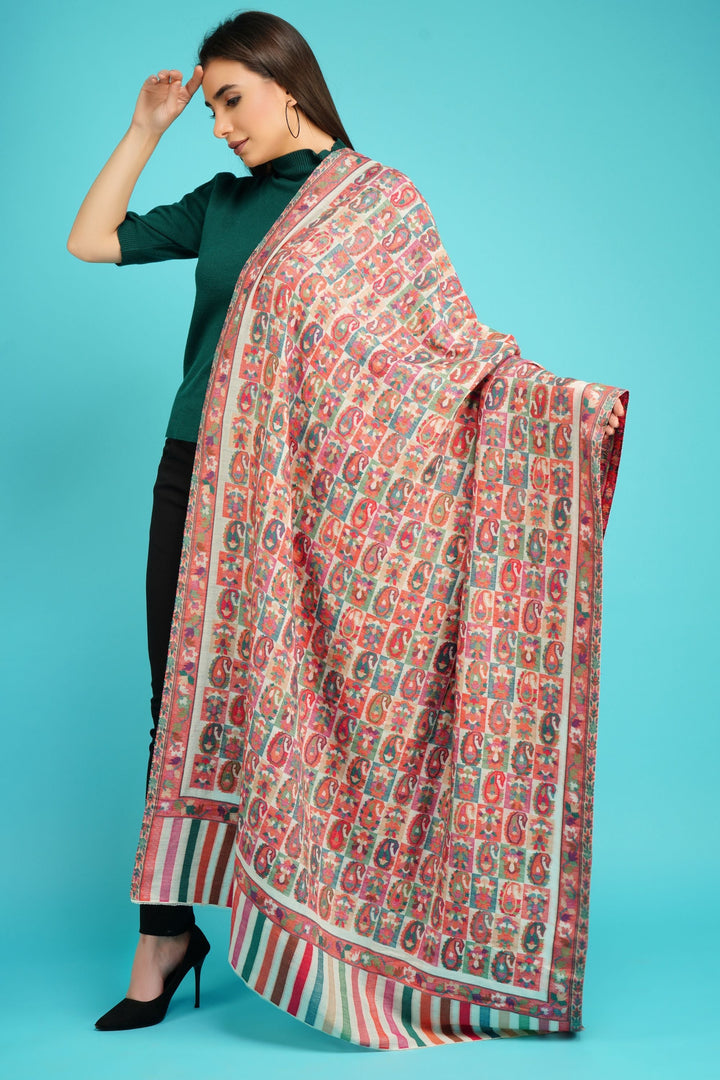 Cashmere Multicolor Kani Weave Fine Wool Shawl for Men & Women | SHOBITAM
