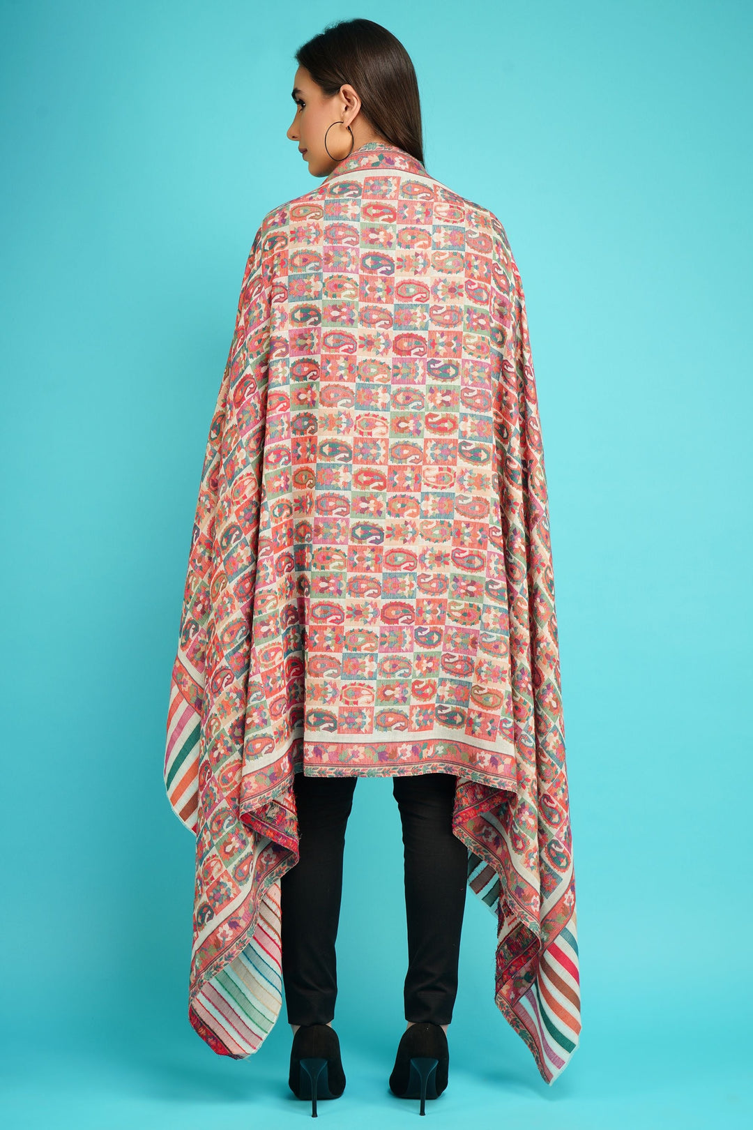 Cashmere Multicolor Kani Weave Fine Wool Shawl for Men & Women | SHOBITAM