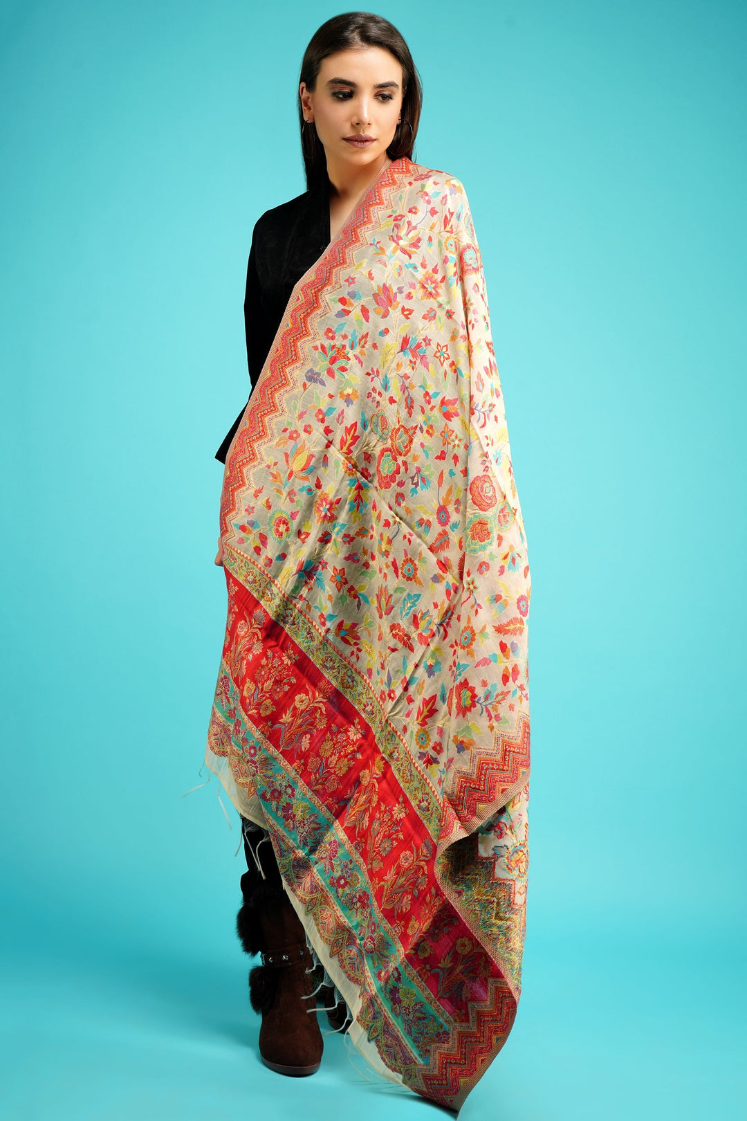 Cashmere Multicolor Kani Weave Shawl for Men & Women | SHOBITAM
