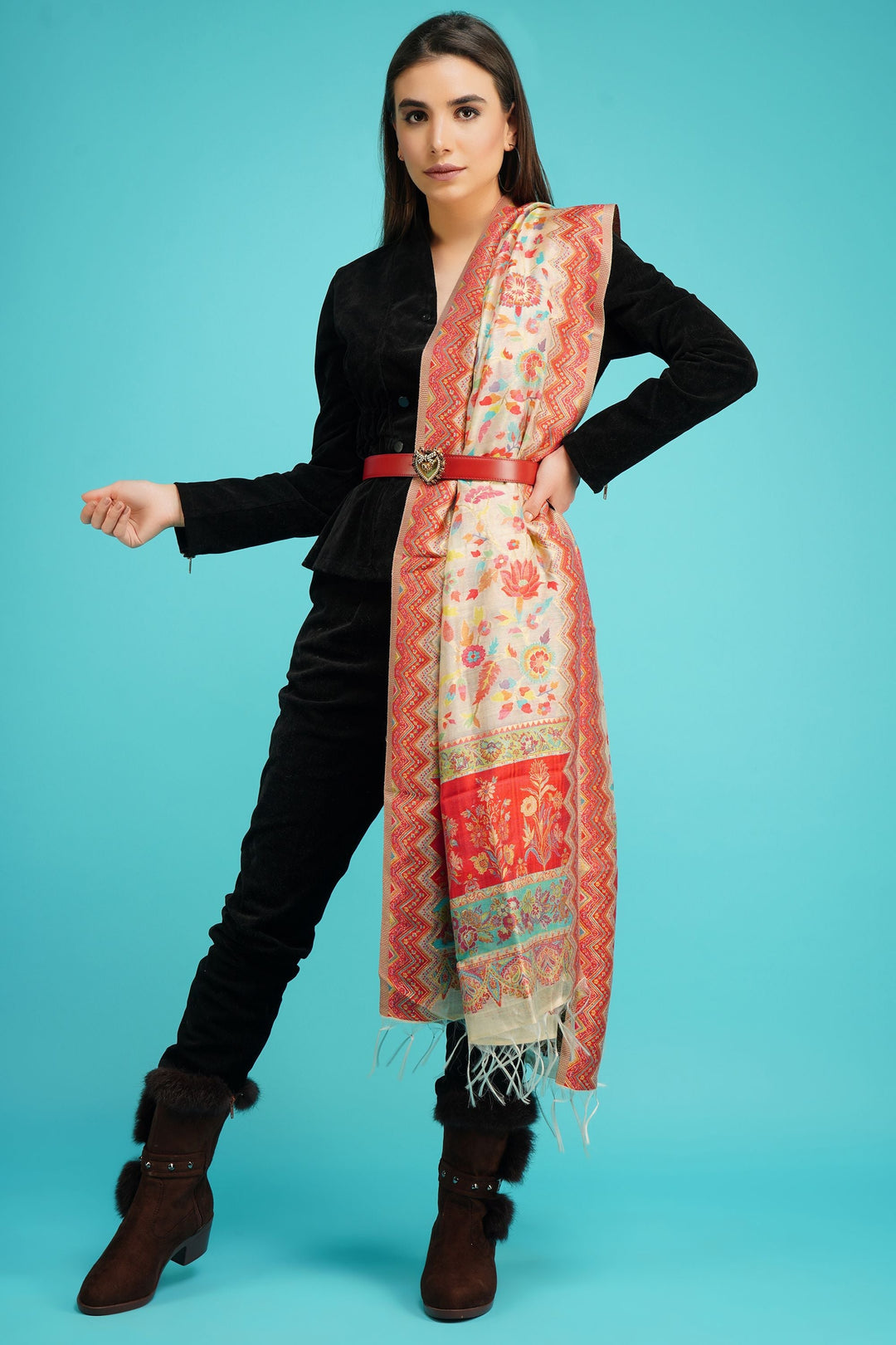 Cashmere Multicolor Kani Weave Shawl for Men & Women | SHOBITAM