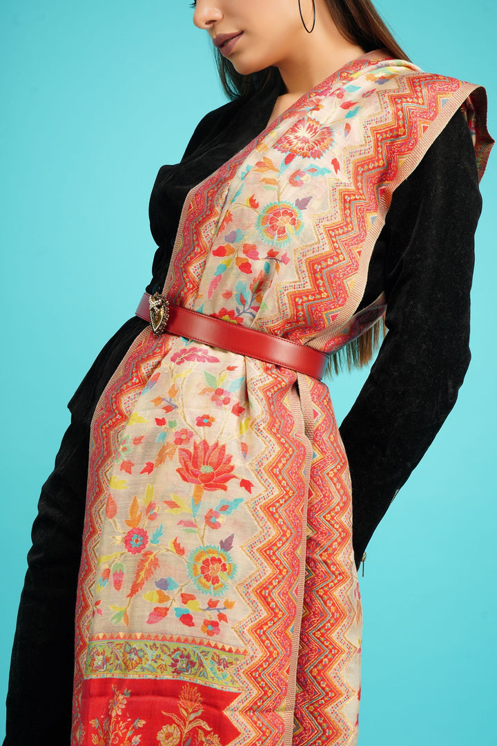 Cashmere Multicolor Kani Weave Shawl for Men & Women | SHOBITAM