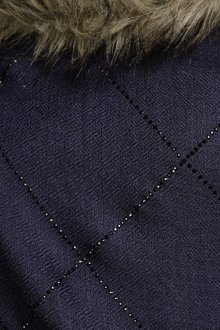 Fur Collar With Stone Work Pashmina Stole | SHOBITAM