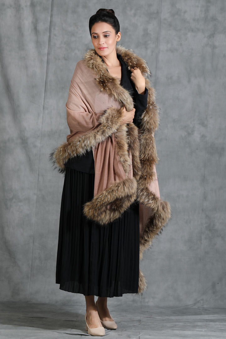 Cashmere Plain Stole With Hight Quality Ombre Fur Stole | SHOBITAM