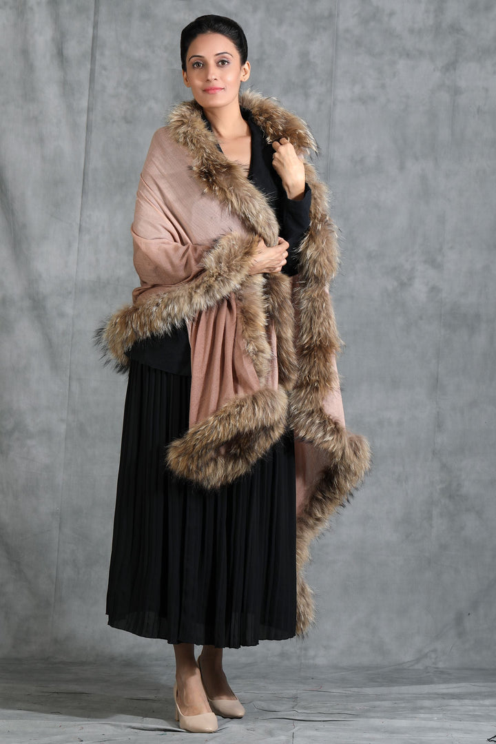 Cashmere Plain Stole With Hight Quality Ombre Fur Stole | SHOBITAM