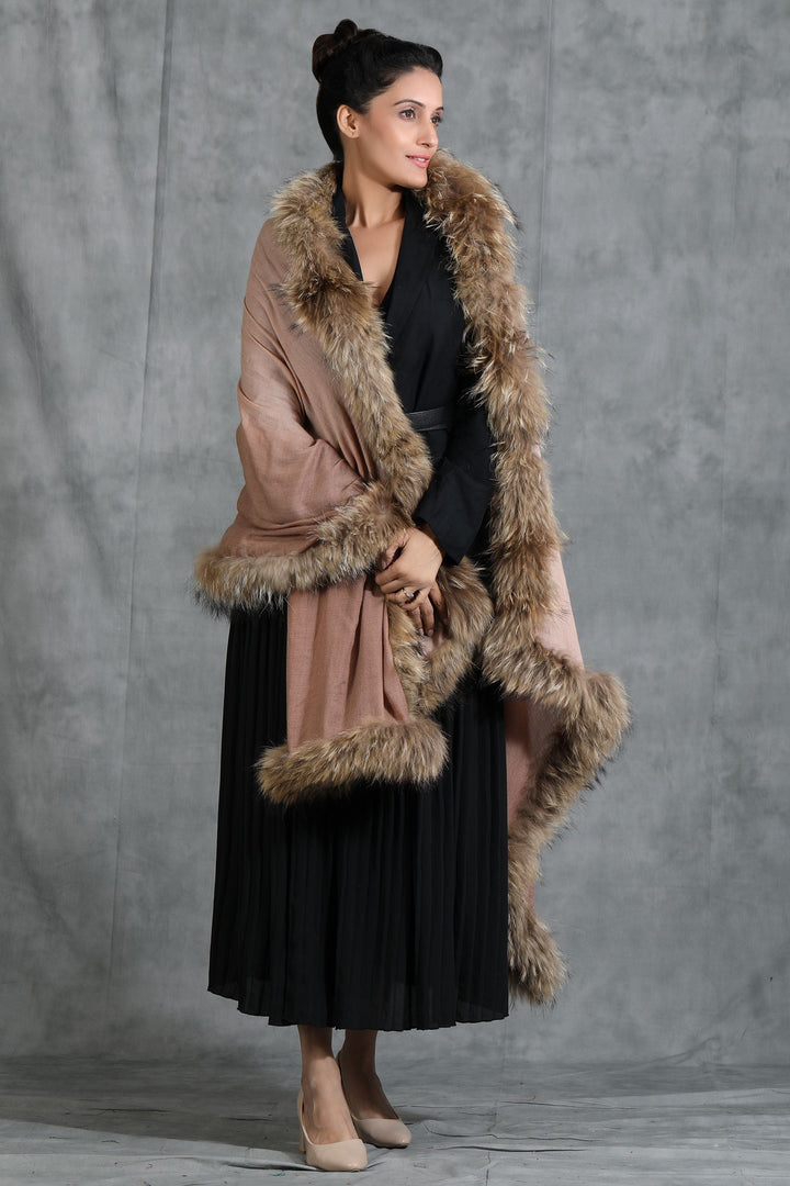 Cashmere Plain Stole With Hight Quality Ombre Fur Stole | SHOBITAM