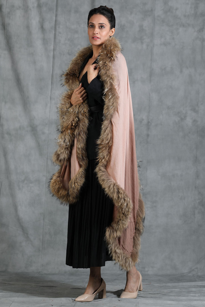 Cashmere Plain Stole With Hight Quality Ombre Fur Stole | SHOBITAM