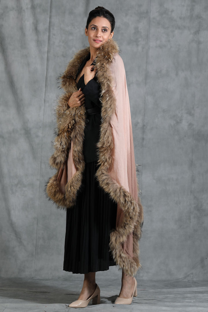 Cashmere Plain Stole With Hight Quality Ombre Fur Stole | SHOBITAM