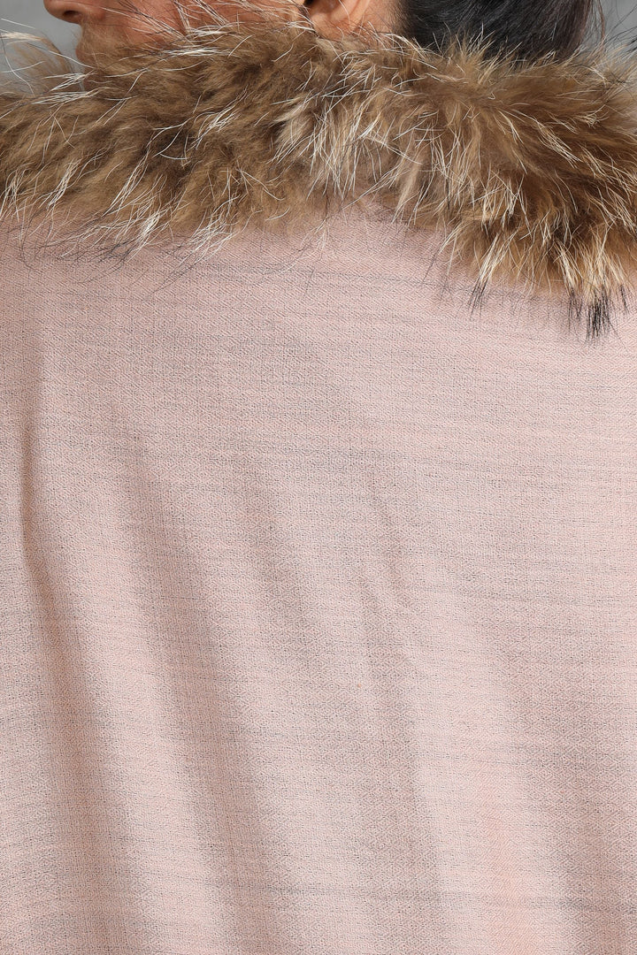 Cashmere Plain Stole With Hight Quality Ombre Fur Stole | SHOBITAM