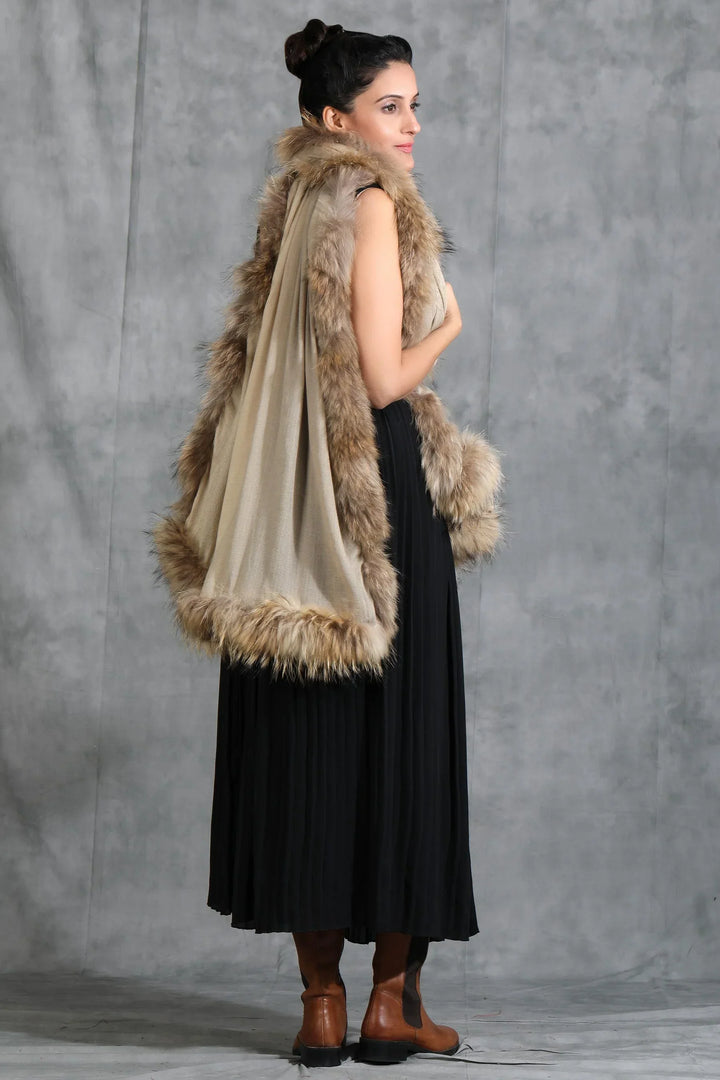 Cashmere Plain Stole With High Quality Ombre Fur Stole | SHOBITAM