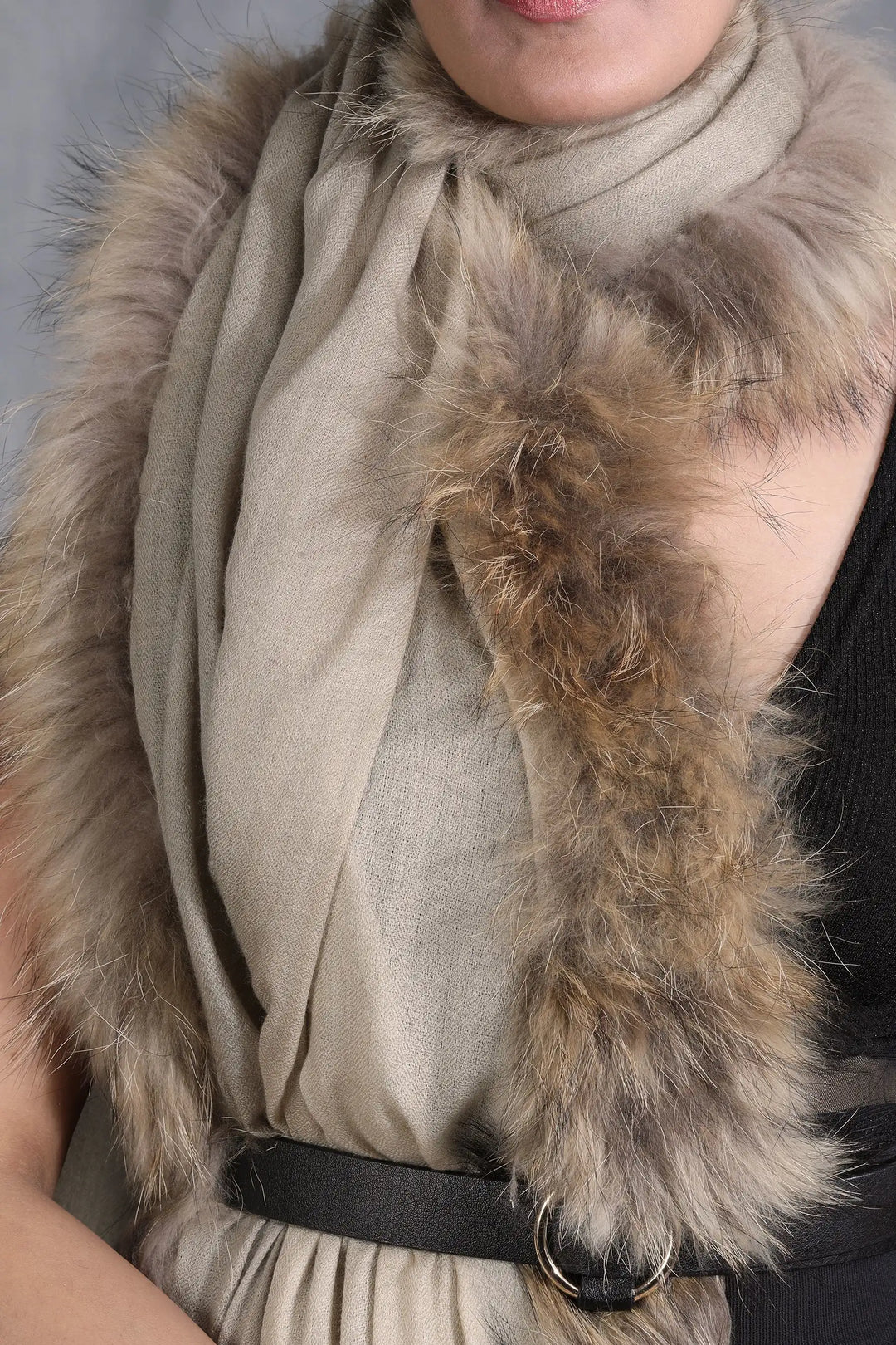 Cashmere Plain Stole With High Quality Ombre Fur Stole | SHOBITAM