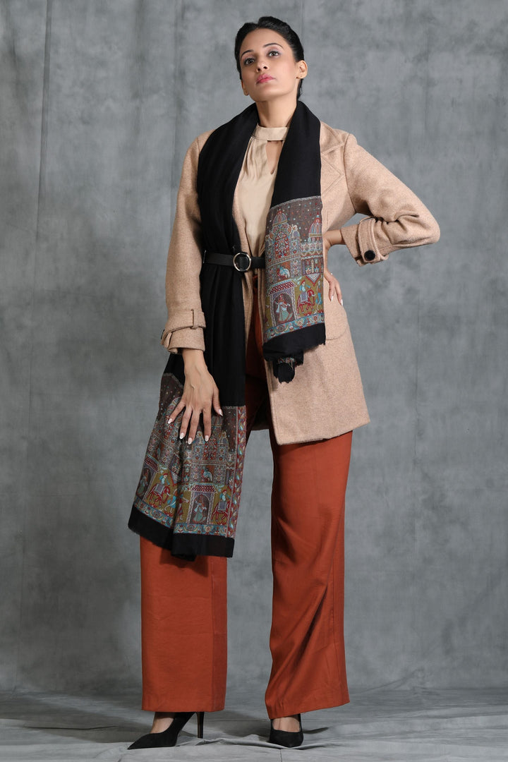 Cashmere Fine Wool Stole in Black, 80 x 28"