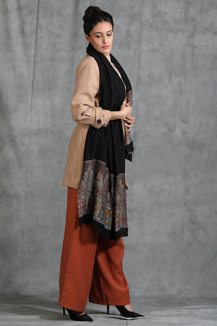 Cashmere Fine Wool Stole in Black, 80 x 28"