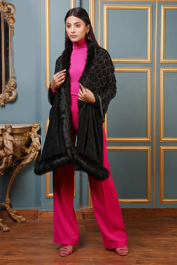 Cashmere Lite Jaal Stone Work Fur Stole | SHOBITAM