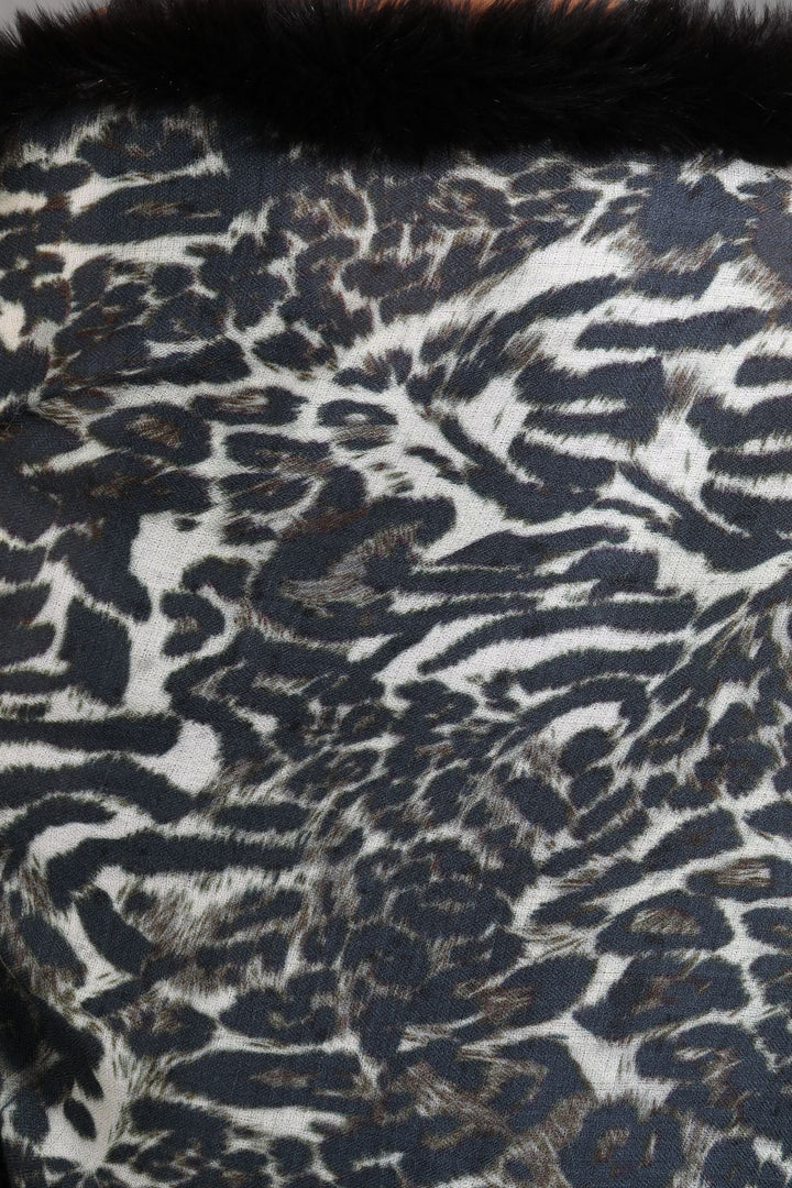 Cashmere Fine Wool Digital Animal Print With High Quality Fur Stole | SHOBITAM