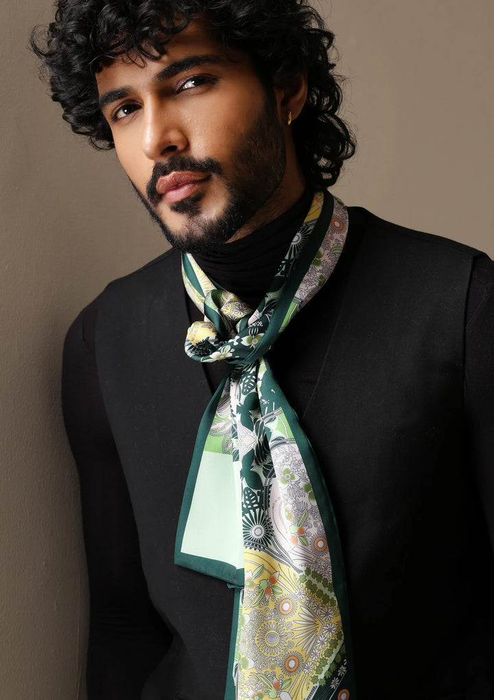 Emerald Flora Silk Scarf set | SHOBITAM