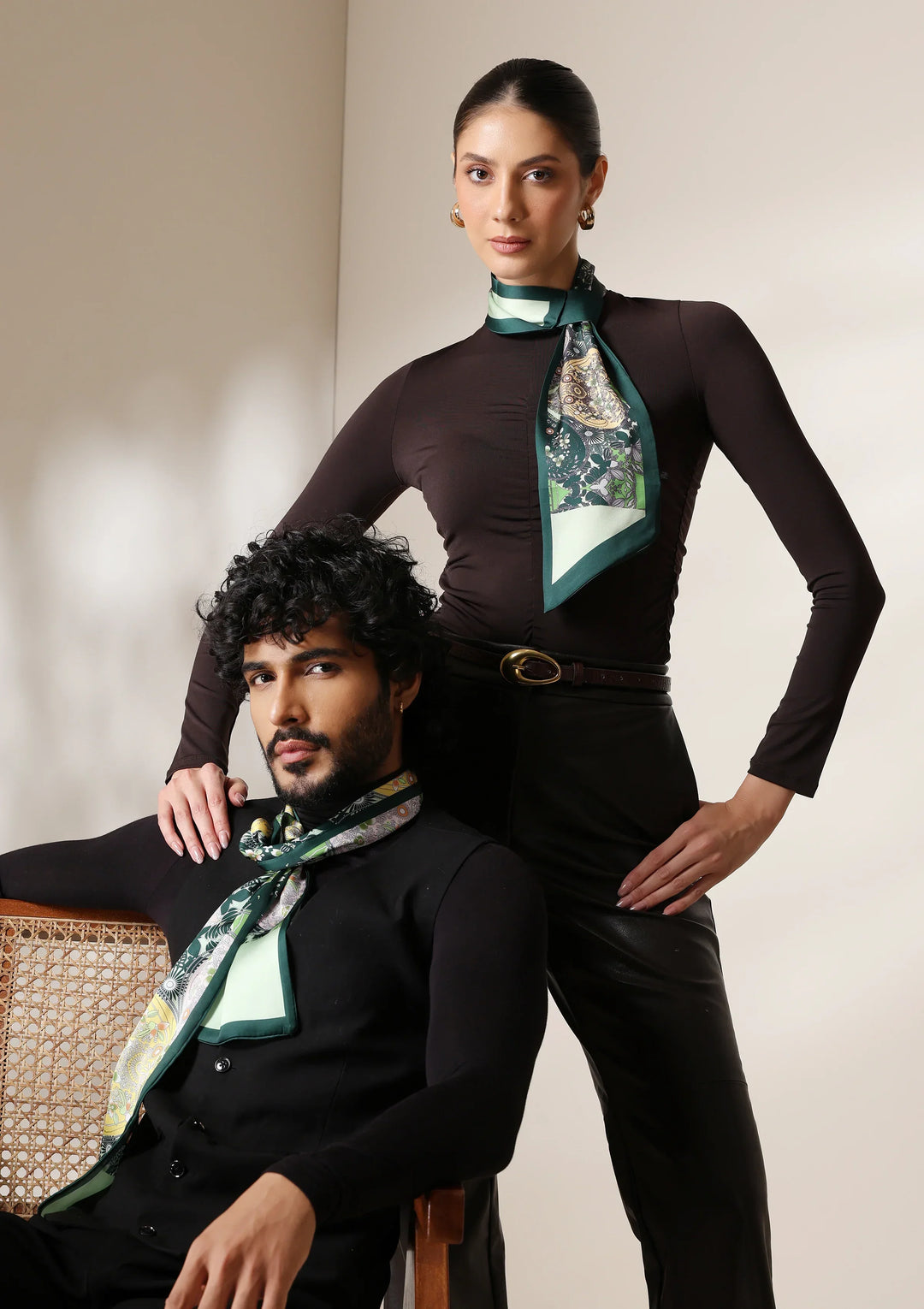Emerald Flora Silk Scarf set | SHOBITAM