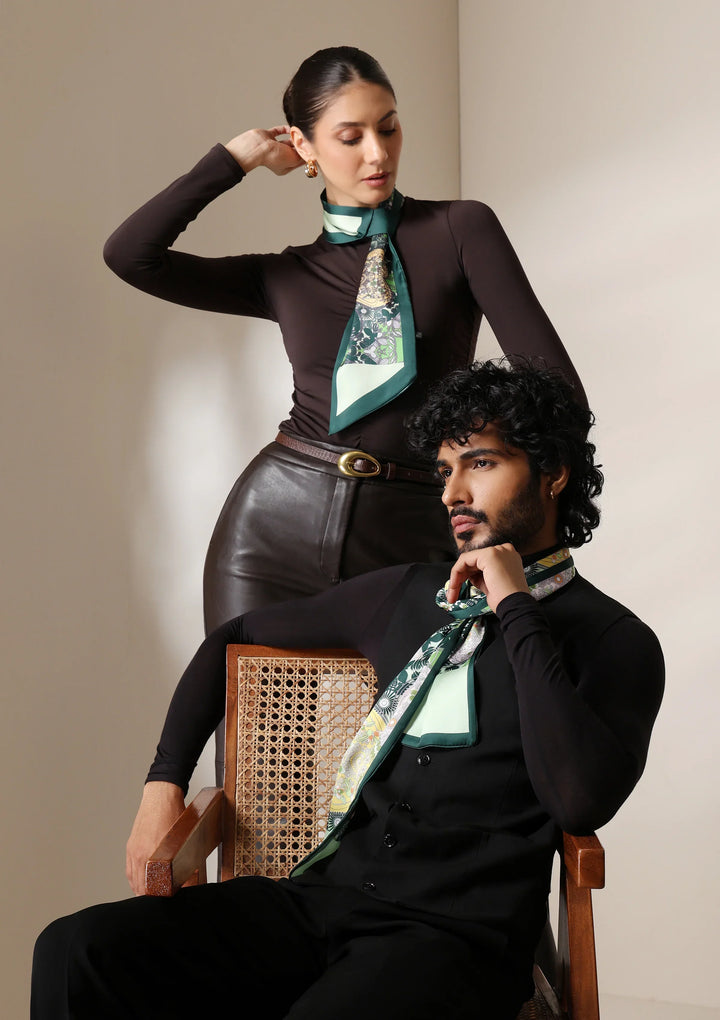 Emerald Flora Silk Scarf set | SHOBITAM