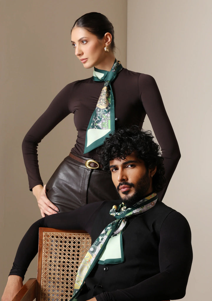 Emerald Flora Silk Scarf set | SHOBITAM