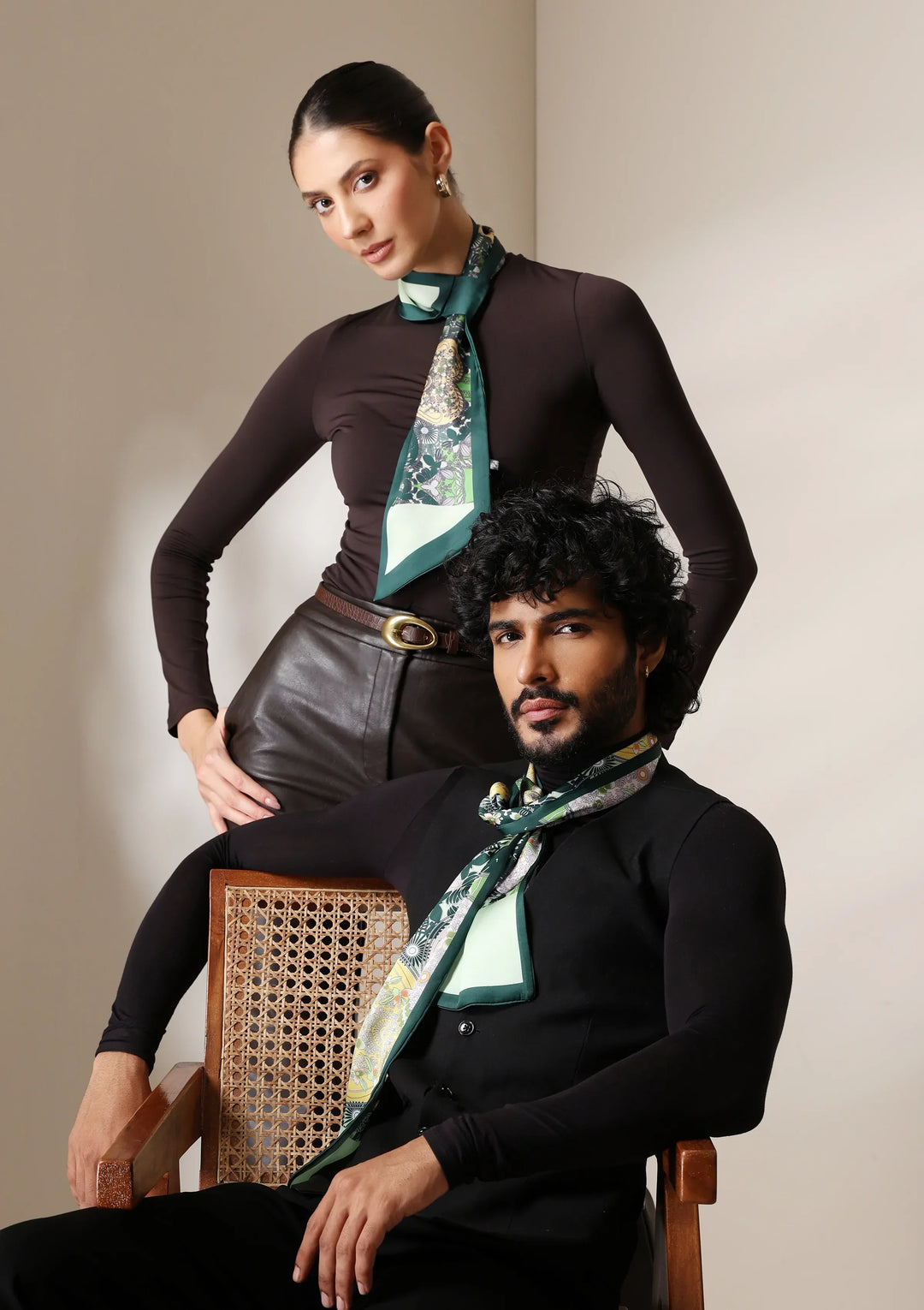 Emerald Flora Silk Scarf set | SHOBITAM