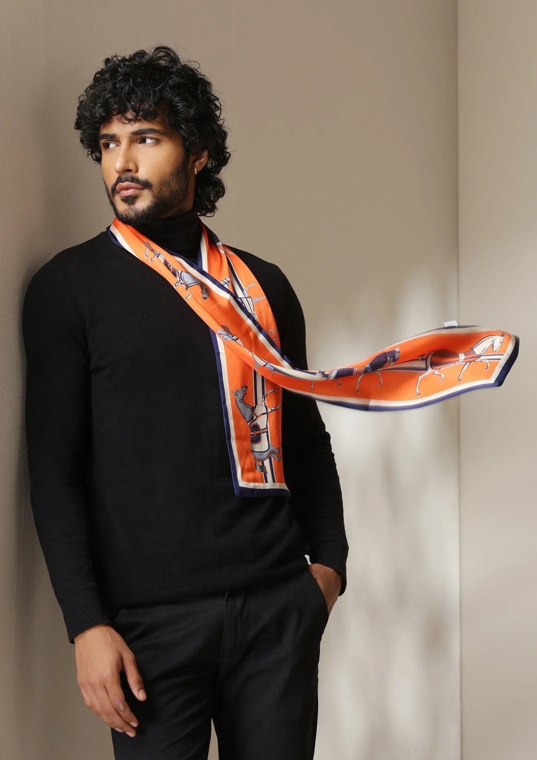 Equestrian Orange Silk Scarf set | SHOBITAM