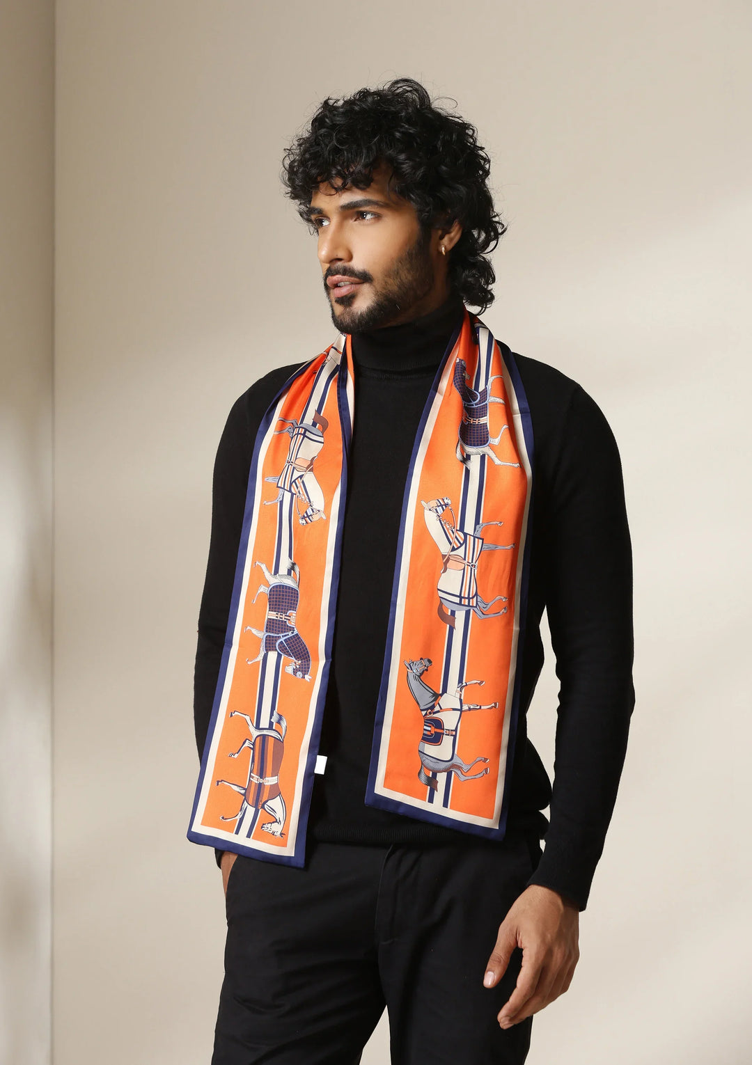 Equestrian Orange Silk Scarf set | SHOBITAM