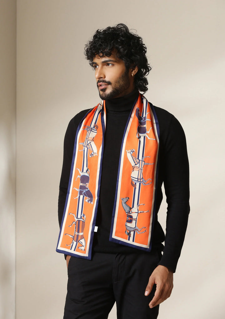 Equestrian Orange Silk Scarf set | SHOBITAM