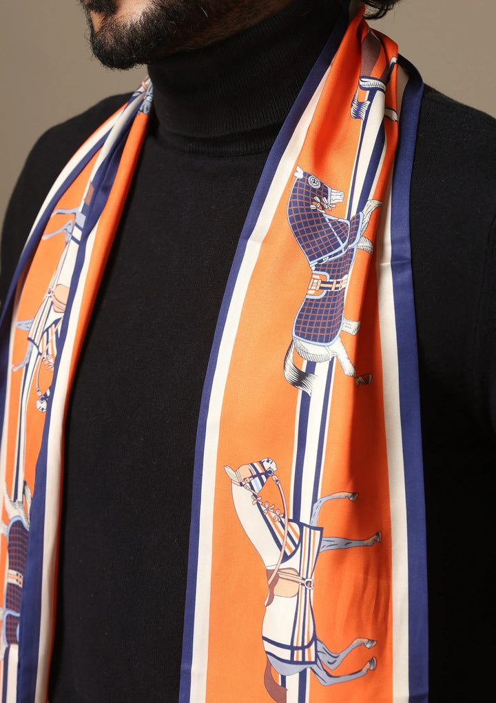 Equestrian Orange Silk Scarf set | SHOBITAM