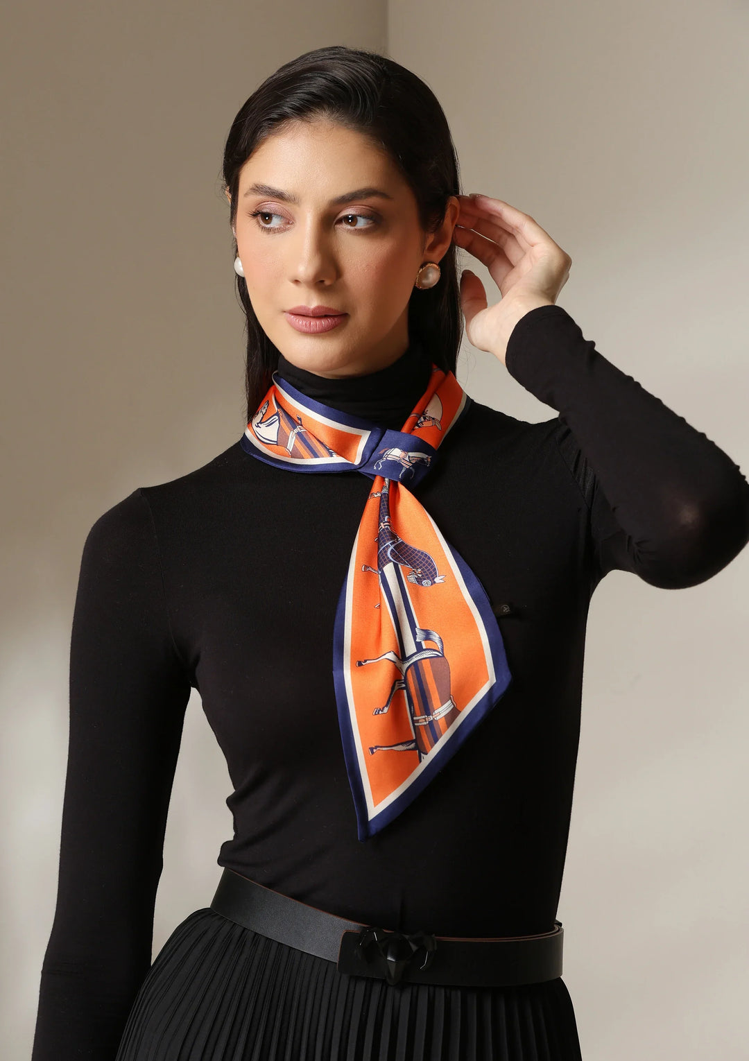 Equestrian Orange Silk Scarf set | SHOBITAM